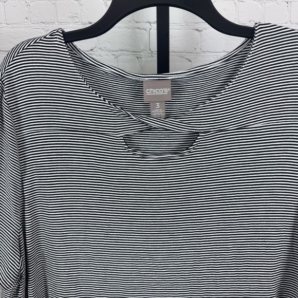 Chico’s Black and White Striped Short Sleeve T-Shirt Size 3 (XL) - Picture 3 of 6